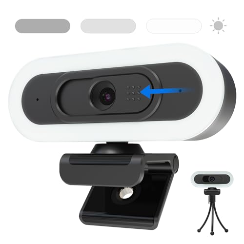 W4LS Webcam HD 2K/1080P mit Ring-Beleuchtung,...