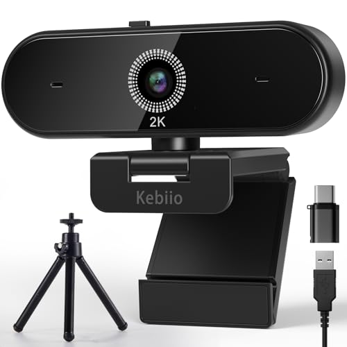 Kebiio Webcam 2K, USB A/C Webcam mit Mikrofon...
