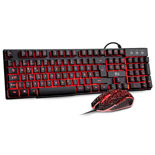 Rii Gaming Tastatur und Maus Set, 3 LED...