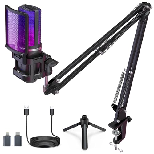 zealsound USB Mikrofon mit arm, RGB Mikrofon...