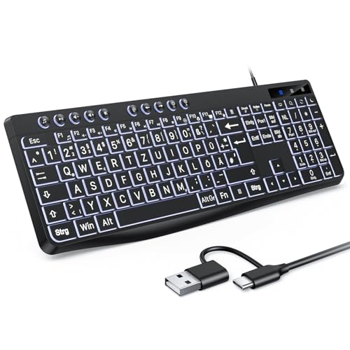 OMOTON Beleuchtete Tastatur, Kabel PC...