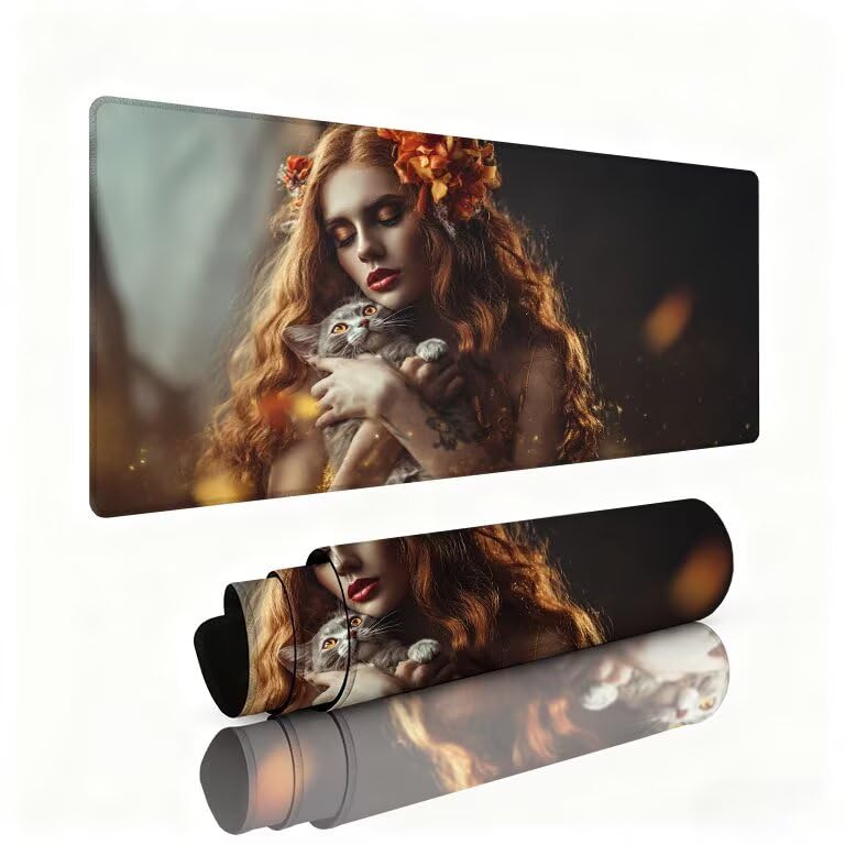 Mauspad Frau Schreibtischunterlage Katze...