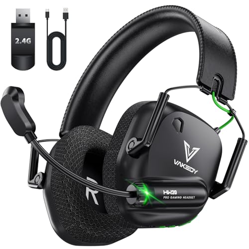 Vakedy Gaming Headset Wireless, 2,4 GHz USB &...