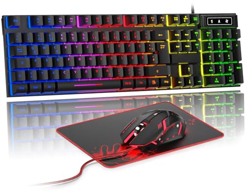 Rewurnth Gaming Tastatur und Maus Set, QWERTZ...