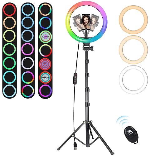 MICCYE Ringlicht mit Stativ 10 Zoll RGB Ring...