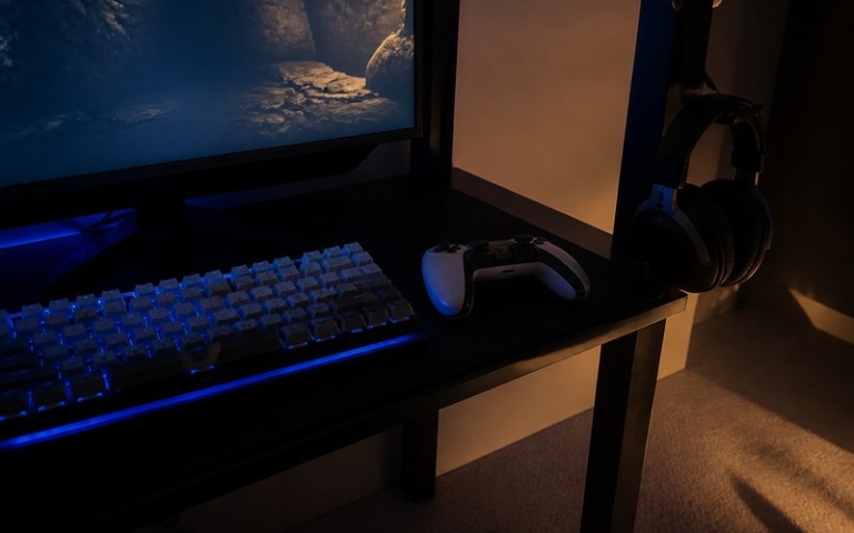 Gaming-Tastatur mit Controller am Konsolensetup